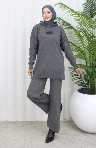 Triko Kapüşonlu Tunik Pantolon İkili Takım 1079-04 Gri
