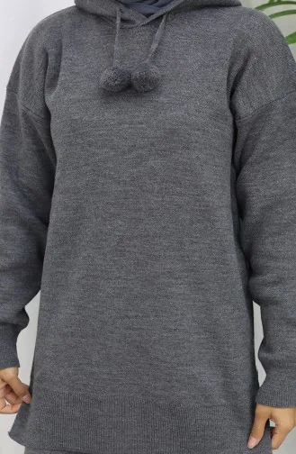 Triko Kapüşonlu Tunik Pantolon İkili Takım 1079-04 Gri