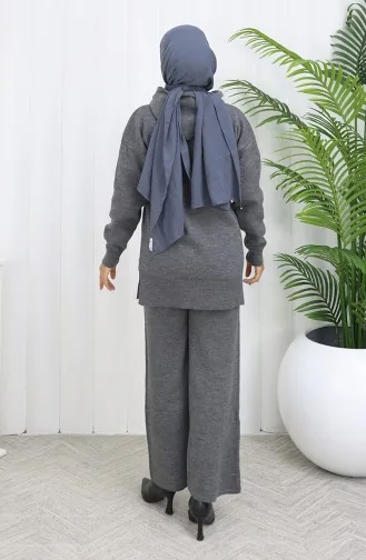 Triko Kapüşonlu Tunik Pantolon İkili Takım 1079-04 Gri