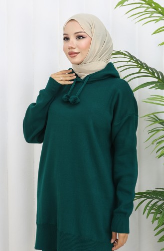 Knitwear Hooded Tunic Trousers Two-Piece Suit 1079-08 Emerald Green 1079-08