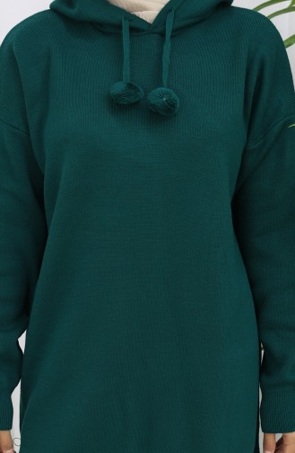 Knitwear Hooded Tunic Trousers Two-Piece Suit 1079-08 Emerald Green 1079-08