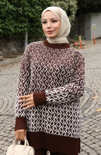 Gebreid Patroon Tuniek Broek Tweedelig Pak 1085-01 Bruin 1085-01