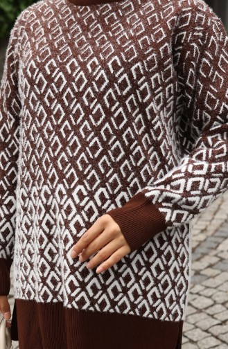 Gebreid Patroon Tuniek Broek Tweedelig Pak 1085-01 Bruin 1085-01