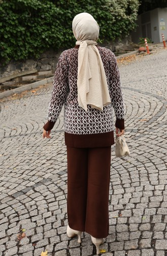 Gebreid Patroon Tuniek Broek Tweedelig Pak 1085-01 Bruin 1085-01