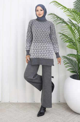 Triko Desenli Tunik Pantolon İkili Takım 1085-02 Gri
