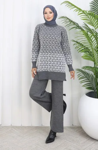 Gebreid Patroon Tuniek Broek Tweedelig Pak 1085-02 Grijs 1085-02