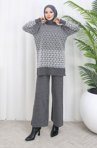 Triko Desenli Tunik Pantolon İkili Takım 1085-02 Gri