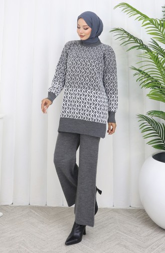 Triko Desenli Tunik Pantolon İkili Takım 1085-02 Gri