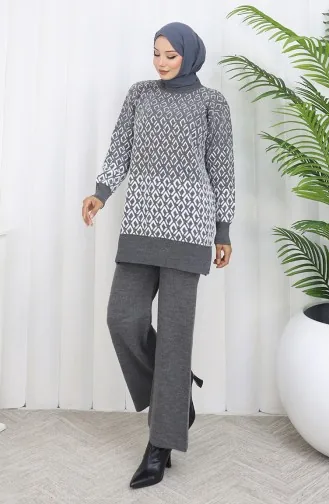 Gebreid Patroon Tuniek Broek Tweedelig Pak 1085-02 Grijs 1085-02