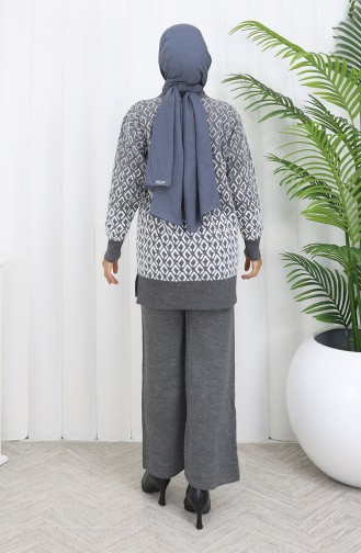 Triko Desenli Tunik Pantolon İkili Takım 1085-02 Gri