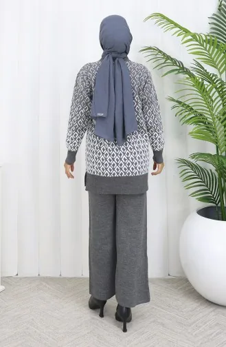 Gebreid Patroon Tuniek Broek Tweedelig Pak 1085-02 Grijs 1085-02