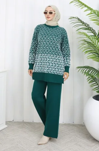 Triko Desenli Tunik Pantolon İkili Takım 1085-04 Petrol
