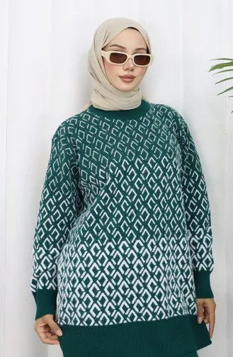 Triko Desenli Tunik Pantolon İkili Takım 1085-04 Petrol