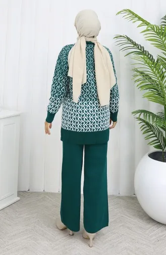 Triko Desenli Tunik Pantolon İkili Takım 1085-04 Petrol