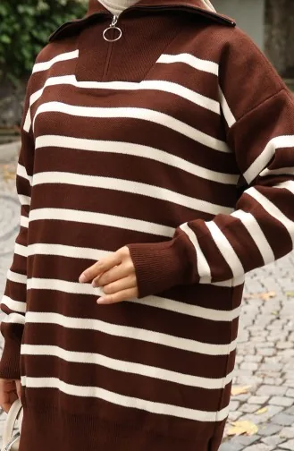 Gebreide Coltrui Gestreepte Tuniek Broek Tweedelig Pak 1107-02 Bruin 1107-02