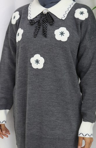 Strickmode Blumen Applikation Tunika Hose Zweiteiler 1113-07 Grau 1113-07