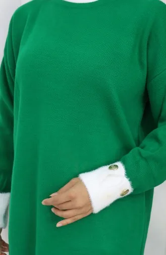 Gestrickte Tunika Mit Knopfdetail Am Ärmel 3000-09 Smaragdgrün 3000-09