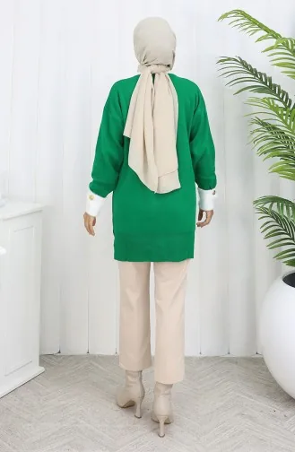 Gestrickte Tunika Mit Knopfdetail Am Ärmel 3000-09 Smaragdgrün 3000-09