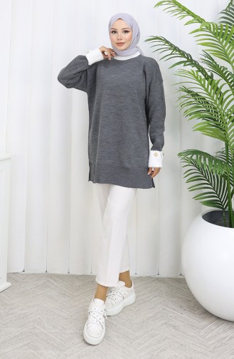 Tunique Tricotée Avec Détail Boutonné Sur La Manche 3000-11 Gris 3000-11