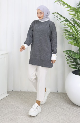 Tunique Tricotée Avec Détail Boutonné Sur La Manche 3000-11 Gris 3000-11