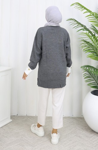 Tunique Tricotée Avec Détail Boutonné Sur La Manche 3000-11 Gris 3000-11