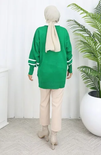 سترة محبوكة بأكمام منفوخة وياقة 3007-01 باللون الأخضر الزمردي 3007-01