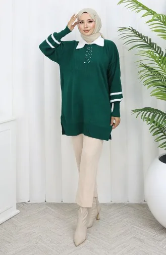 سترة محبوكة بأكمام منفوخة وياقة 3007-06 بترولي 3007-06