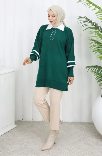 سترة محبوكة بأكمام منفوخة وياقة 3007-06 بترولي 3007-06