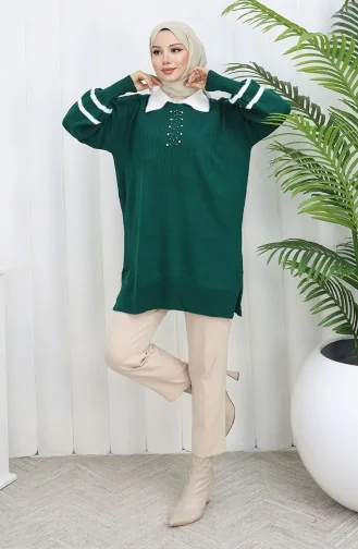 سترة محبوكة بأكمام منفوخة وياقة 3007-06 بترولي 3007-06