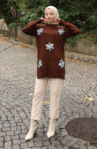 Tunique Garnie En Tricot 3010-11 Marron 3010-11