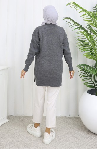 Gebreide Kangoeroezak Met Pareldetail Tuniek 3030-03 Grijs 3030-03