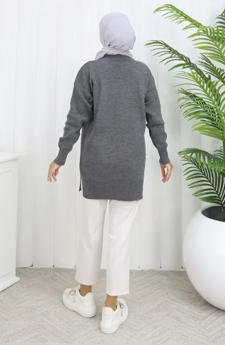 Tunique En Tricot à Poche Kangourou Et Détails Perlés 3030-03 Gris 3030-03