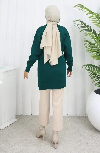 Tunique En Tricot Avec Poche Kangourou Et Détails En Perles 3030-06 Pétrole 3030-06