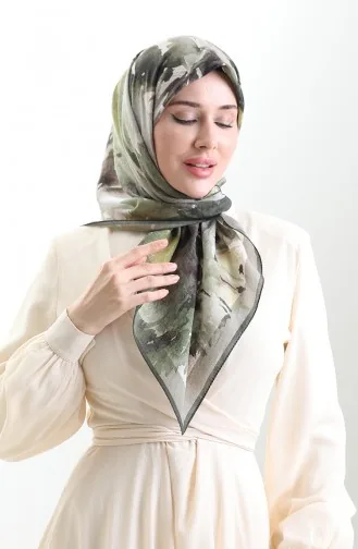 Karaca Desenli Doğal Elyaf Eşarp 82016-01 Haki Yeşil