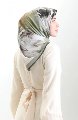 Karaca Desenli Doğal Elyaf Eşarp 82016-01 Haki Yeşil