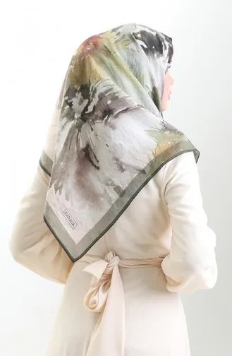 Karaca Desenli Doğal Elyaf Eşarp 82016-01 Haki Yeşil