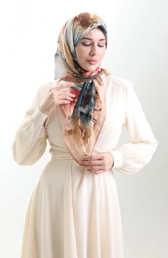 Écharpe En Fibres Naturelles à Motifs Karaca 82016-06 Café Au Lait Doré 82016-06