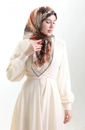 Karaca Desenli Doğal Elyaf Eşarp 82016-09 Yeşil Kahverengi