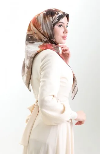 Karaca Desenli Doğal Elyaf Eşarp 82016-09 Yeşil Kahverengi