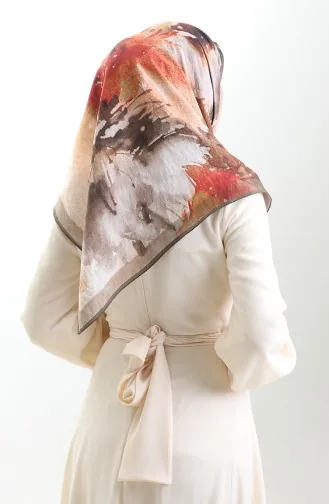 Karaca Desenli Doğal Elyaf Eşarp 82016-09 Yeşil Kahverengi