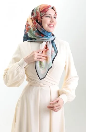 Écharpe En Fibres Naturelles à Motifs Karaca 82016-12 Bleu Marine Turquoise 82016-12