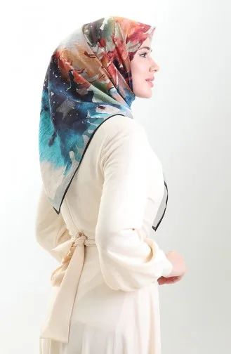 Écharpe En Fibres Naturelles à Motifs Karaca 82016-12 Bleu Marine Turquoise 82016-12