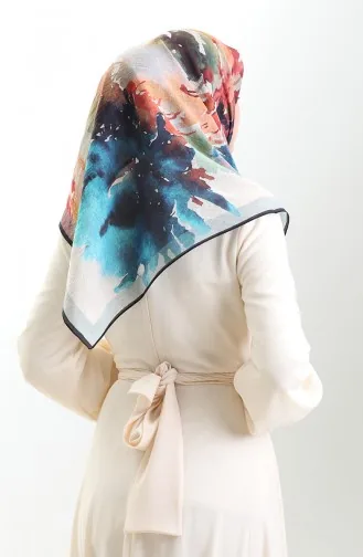 Écharpe En Fibres Naturelles à Motifs Karaca 82016-12 Bleu Marine Turquoise 82016-12