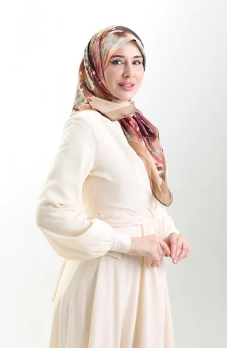 Karaca Patroon Sjaal Van Natuurlijke Vezels 82016-13 Bruingroen 82016-13