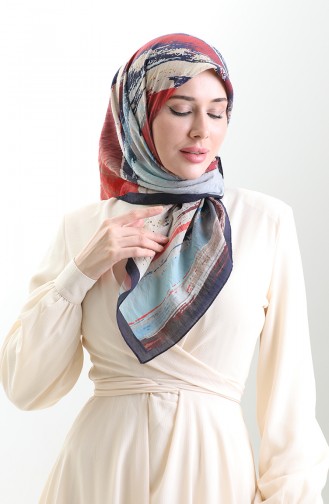 وشاح كاراكا من الألياف الطبيعية المنقوشة 82019-01 أزرق داكن عنابي 82019-01
