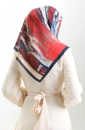 Karaca Patterned Natural Fiber Scarf 82019-01 Navy Blue Burgundy 82019-01
