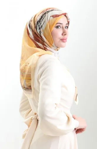 وشاح كاراجا من الألياف الطبيعية المنقوشة 82019-02 أصفر بني 82019-02