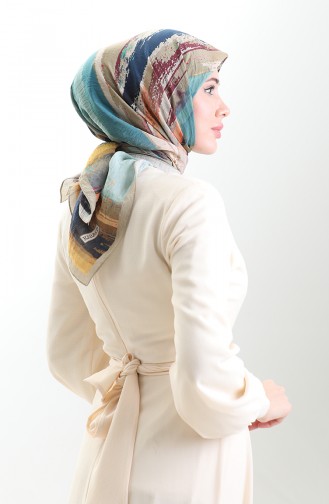 وشاح كاراكا المنقوش من الألياف الطبيعية 82019-04 من رغوة العسل باللون الأزرق الداكن 82019-04