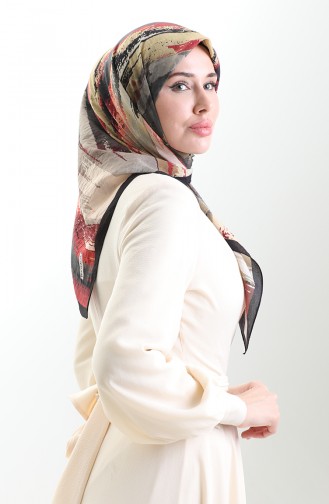 Karaca Patterned Natural Fiber Scarf 82019-05 Black Burgundy 82019-05