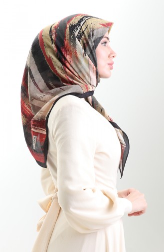 Karaca Patterned Natural Fiber Scarf 82019-05 Black Burgundy 82019-05